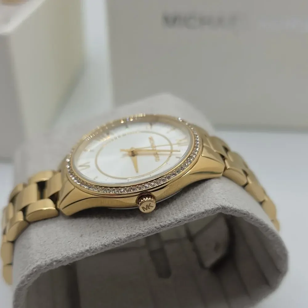 Michael Kors Lauryn Stainless Steel Quartz Watch Earrings and Necklace Gift Set